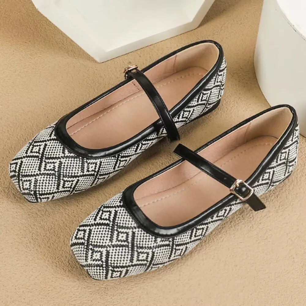 Hee grand Elegant Square Toe Mary Jane Shoes for Women Chinese Style Embroidered Flats with Ankle Strap