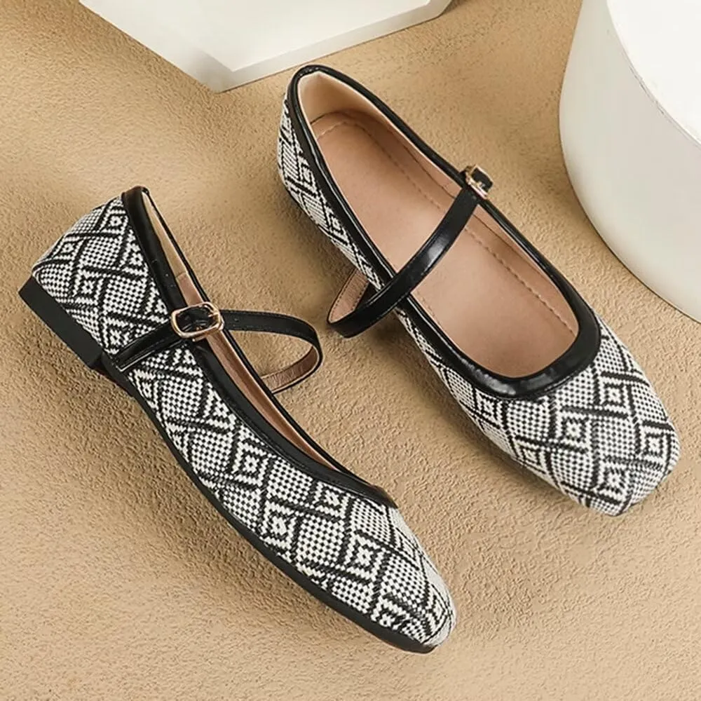 Hee grand Elegant Square Toe Mary Jane Shoes for Women Chinese Style Embroidered Flats with Ankle Strap