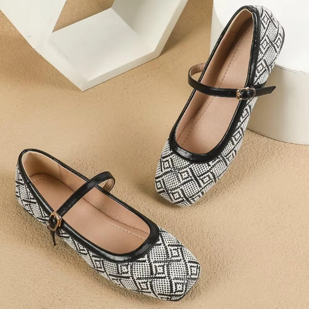 Hee grand Elegant Square Toe Mary Jane Shoes for Women Chinese Style Embroidered Flats with Ankle Strap