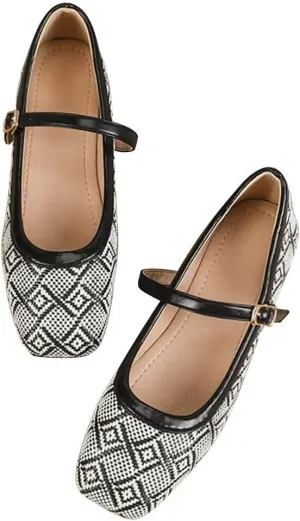 Hee grand Elegant Square Toe Mary Jane Shoes for Women Chinese Style Embroidered Flats with Ankle Strap