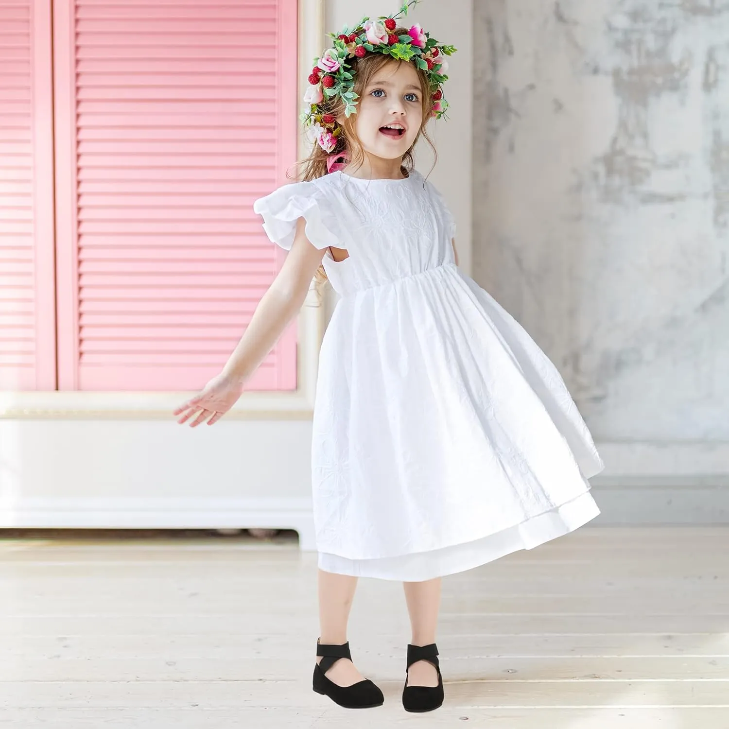 Hehainom Girls Dress Shoes Toddler Little Kids Gracy Ballet Mary Jane Ballerina Flats with Elastic Ankle Strap