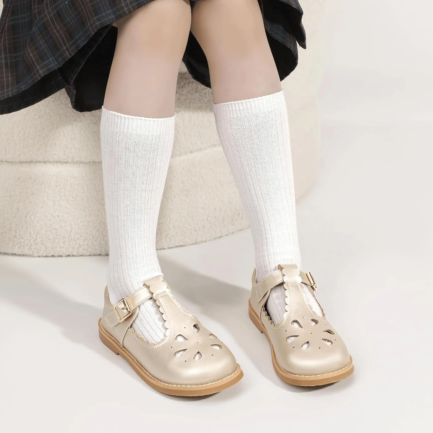 Hehainom Girls Mary Jane Shoes T-Strap Dress Ballet Flats Toddler Girls Wedding Party Uniform School Shoes