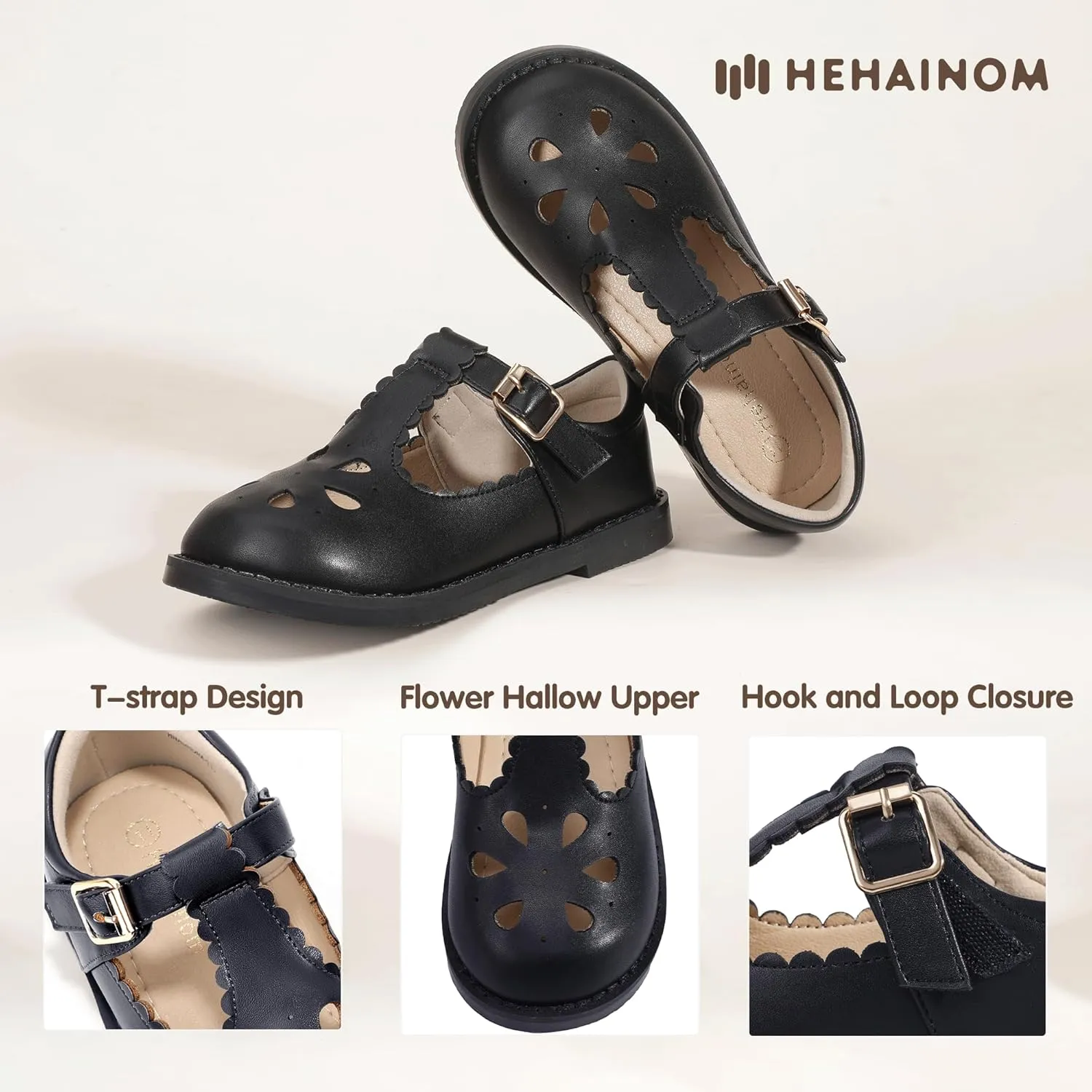 Hehainom Girls Mary Jane Shoes T-Strap Dress Ballet Flats Toddler Girls Wedding Party Uniform School Shoes