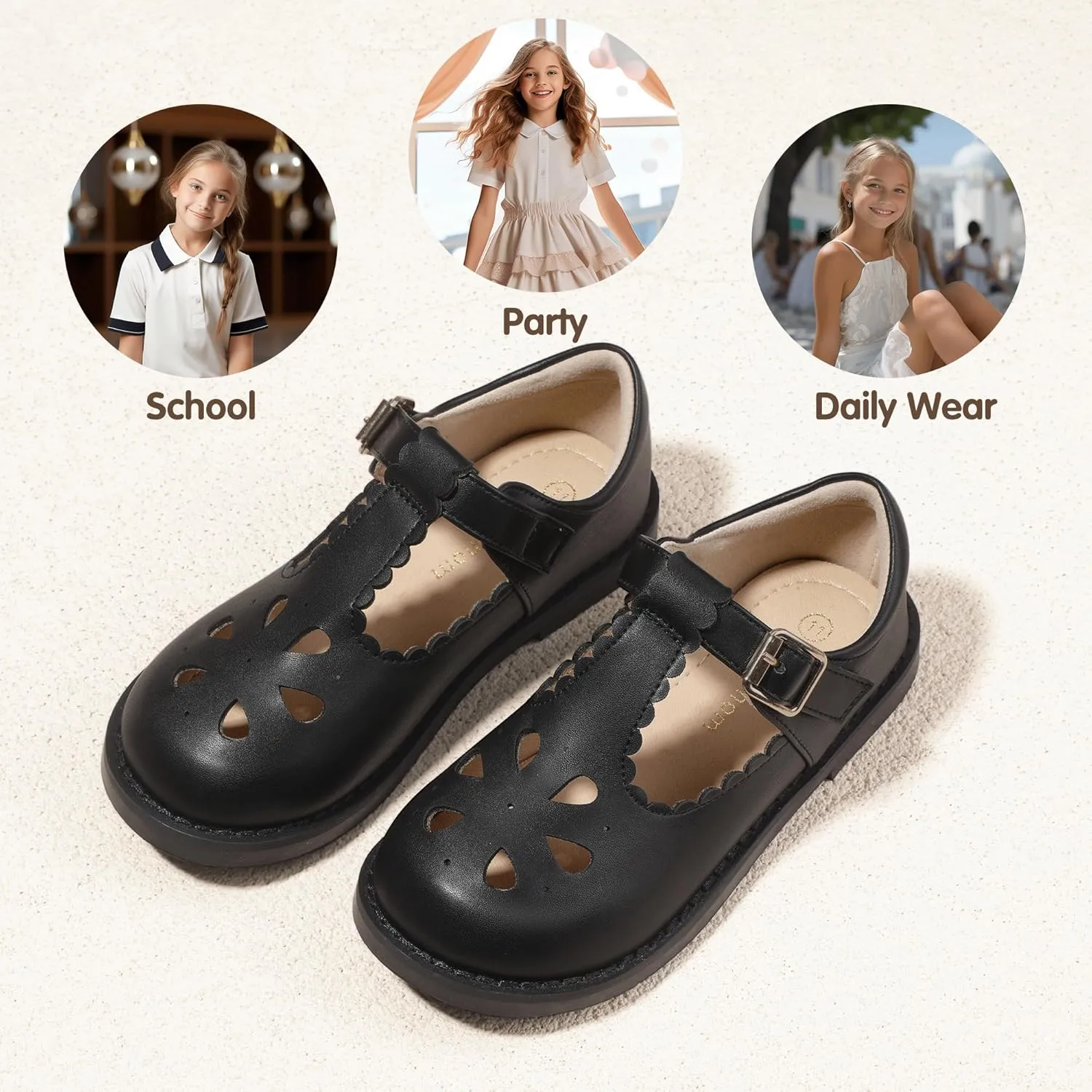 Hehainom Girls Mary Jane Shoes T-Strap Dress Ballet Flats Toddler Girls Wedding Party Uniform School Shoes