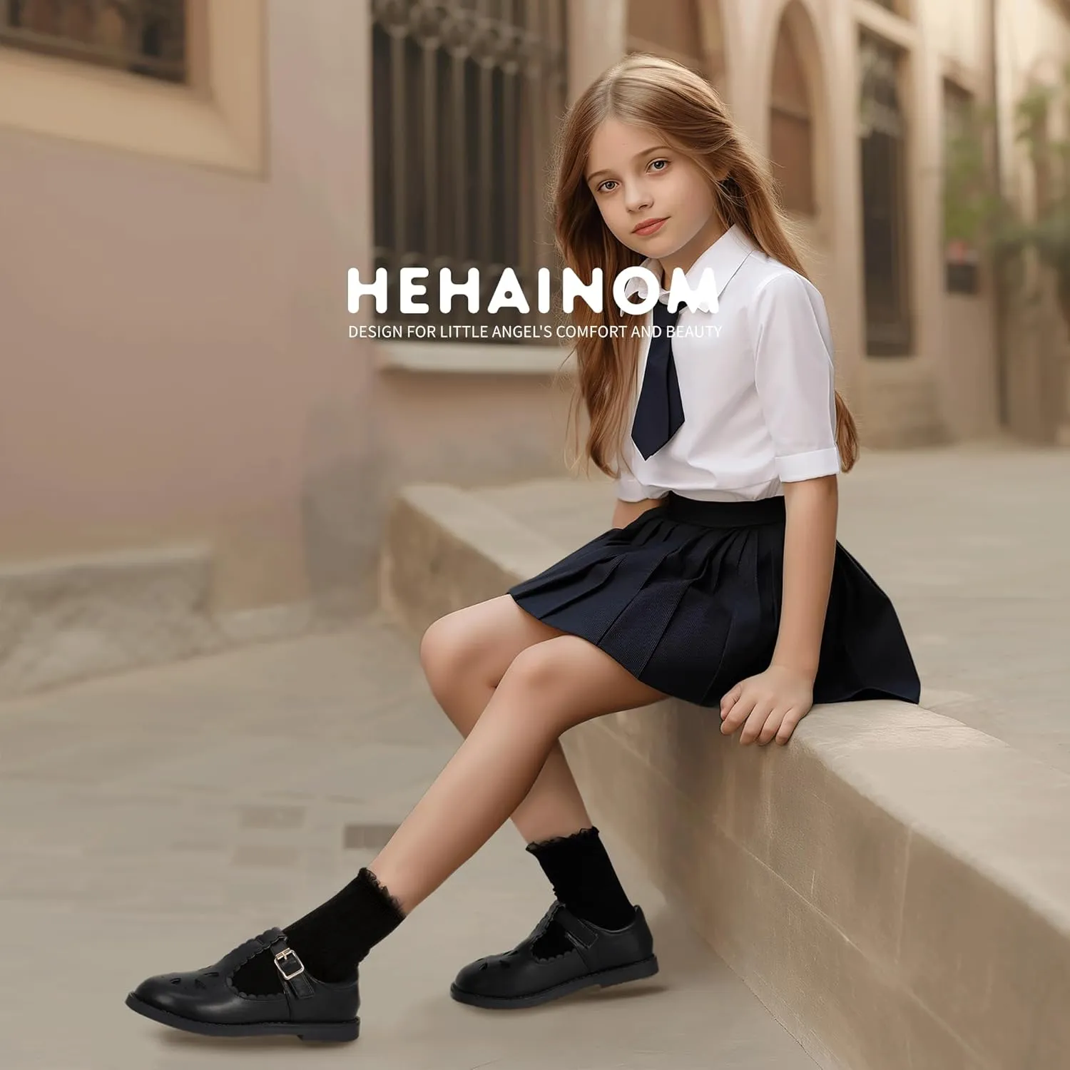 Hehainom Girls Mary Jane Shoes T-Strap Dress Ballet Flats Toddler Girls Wedding Party Uniform School Shoes