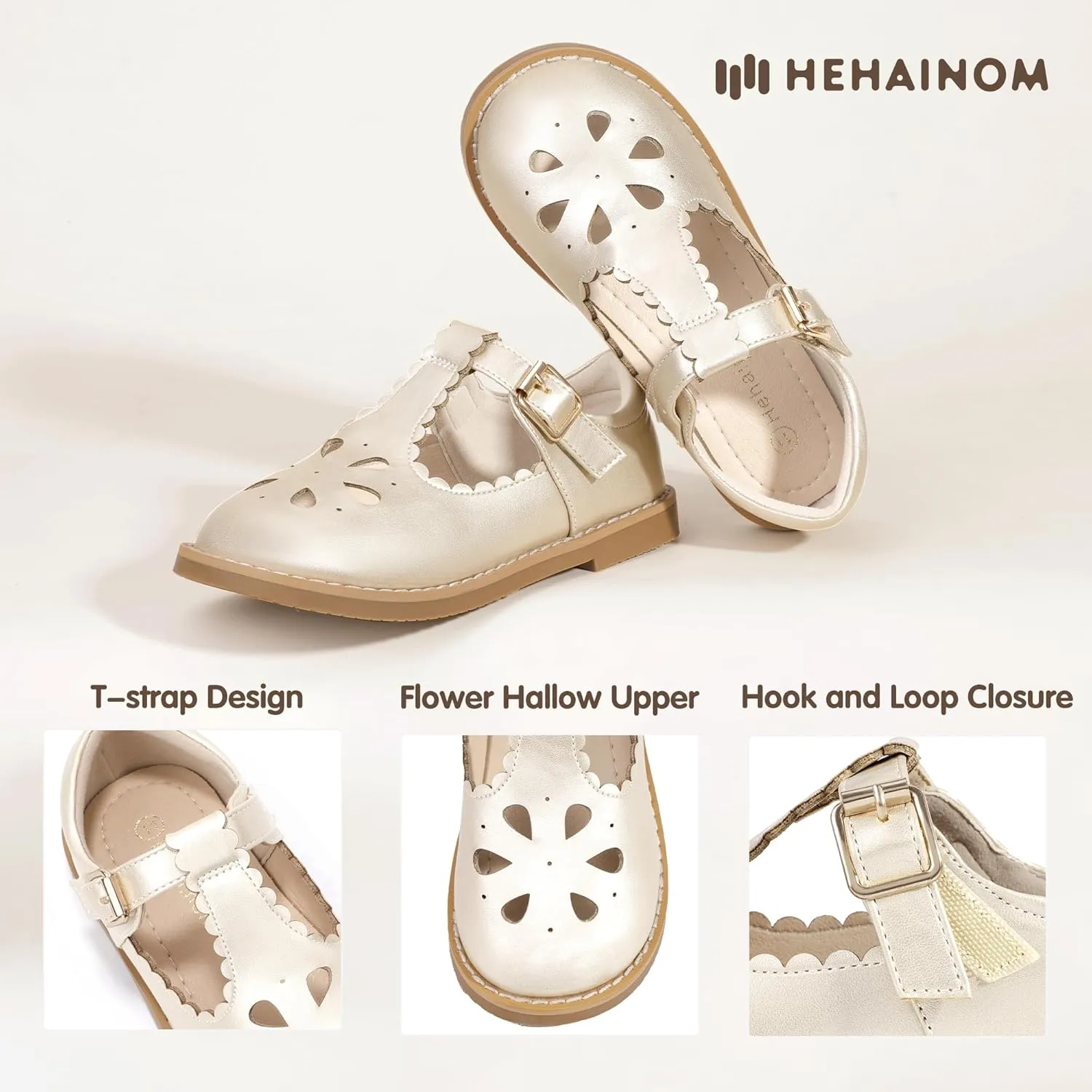 Hehainom Girls Mary Jane Shoes T-Strap Dress Ballet Flats Toddler Girls Wedding Party Uniform School Shoes