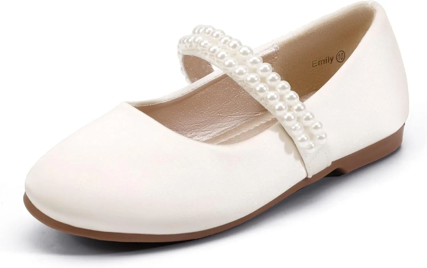 Hehainom Toddler Flower Girls Dress Shoes, Mary Jane Princess Ballet Flats with Bow and Peals for Party School