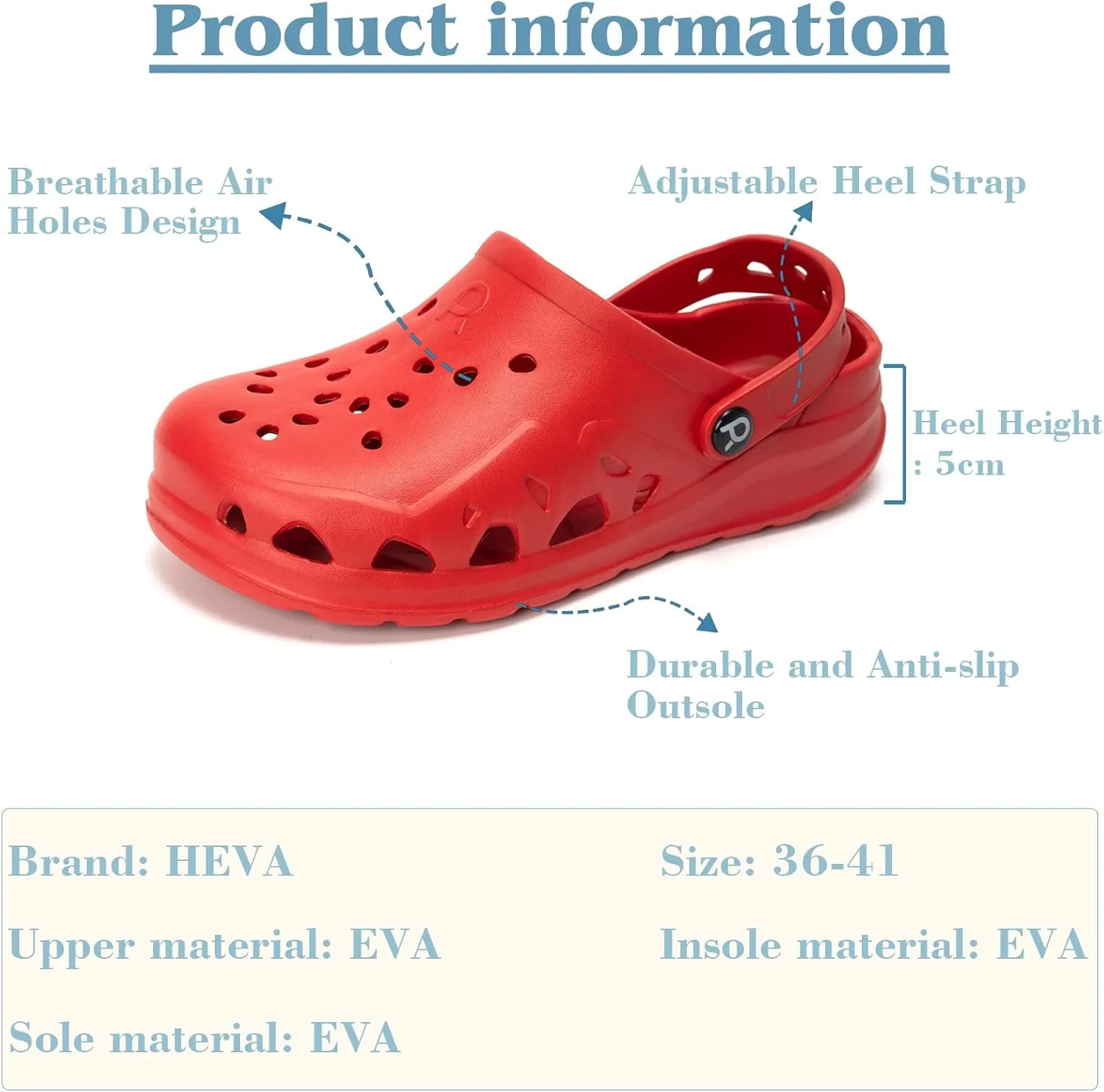 HEVA Adult Womens Garden Clogs,Classic Slippers Slip on Shoes Quick Drying Sport Sandals