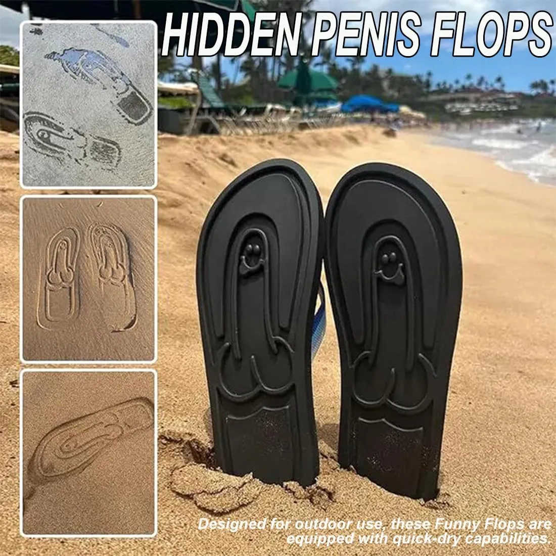 Hidden Flops, Funny Parody Creative Hidden Flip Flops, Non Slip Quick-Dry Beach Sandals, Outdoor Athletic Slippers Flip Flops Novelty Gift (White, 11)