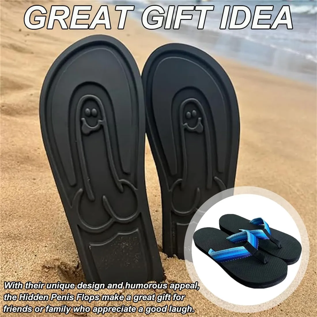 Hidden Flops, Funny Parody Creative Hidden Flip Flops, Non Slip Quick-Dry Beach Sandals, Outdoor Athletic Slippers Flip Flops Novelty Gift (White, 11)