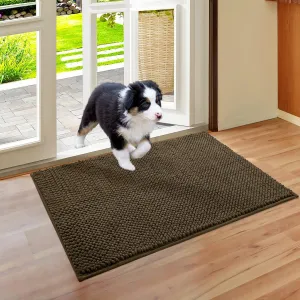HOMEIDEAS Absorbent Chenille Door Mat Indoor for Entryway, Low-Profile Rubber Backing, Muddy Dog Paws Washable Welcome Front Doormats (20"x32", Brown)