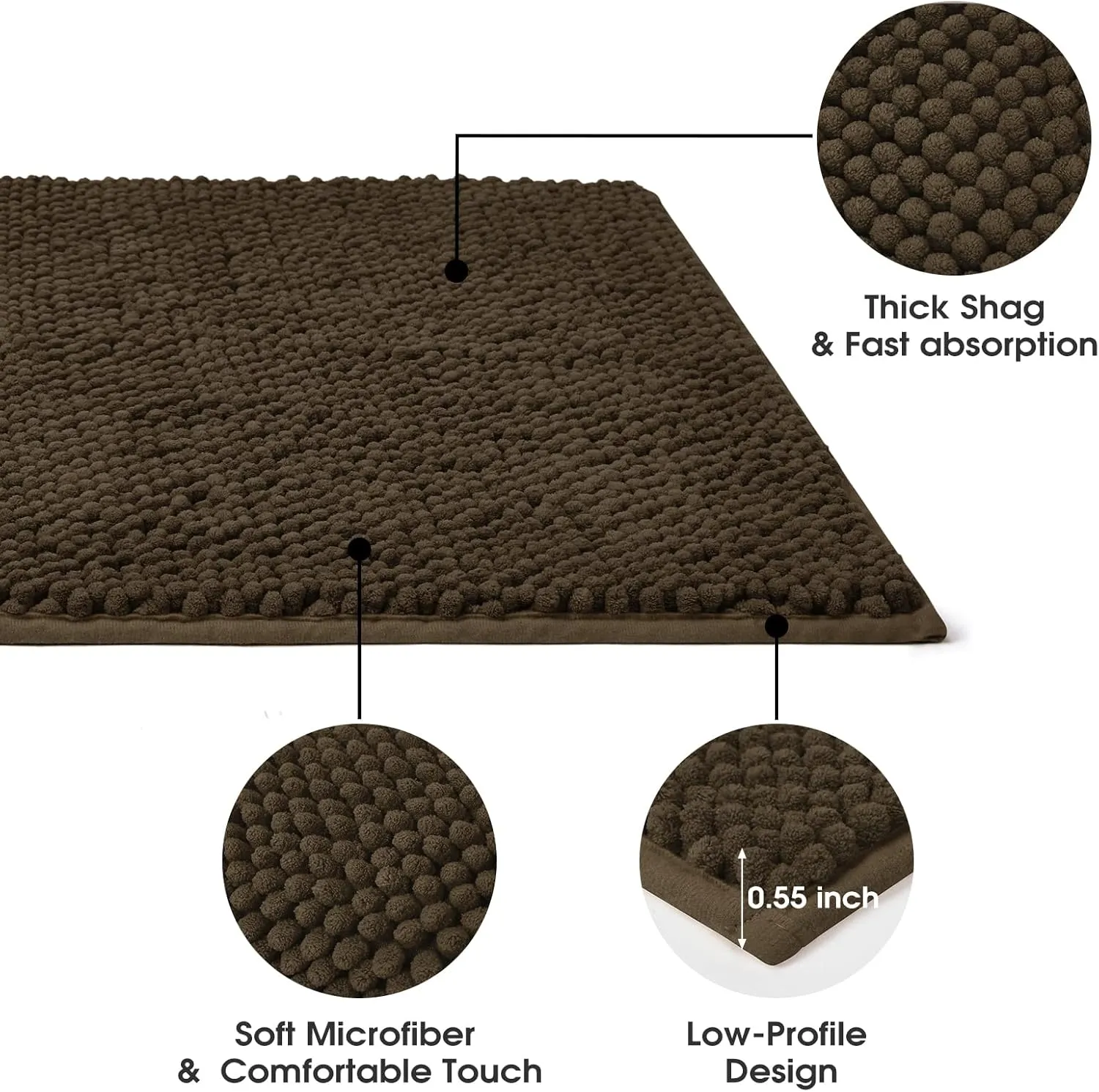 HOMEIDEAS Absorbent Chenille Door Mat Indoor for Entryway, Low-Profile Rubber Backing, Muddy Dog Paws Washable Welcome Front Doormats (20"x32", Brown)