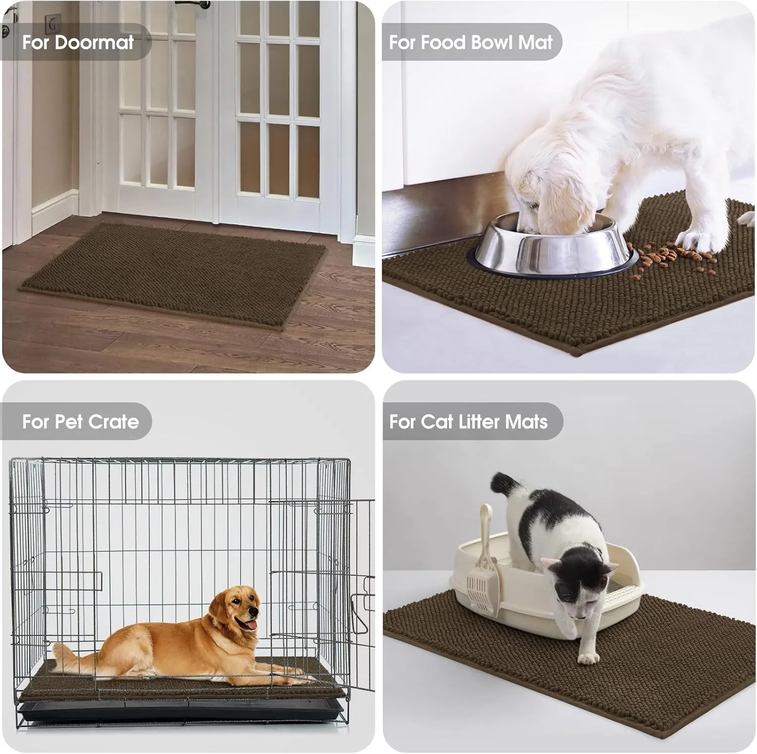 HOMEIDEAS Absorbent Chenille Door Mat Indoor for Entryway, Low-Profile Rubber Backing, Muddy Dog Paws Washable Welcome Front Doormats (20"x32", Brown)
