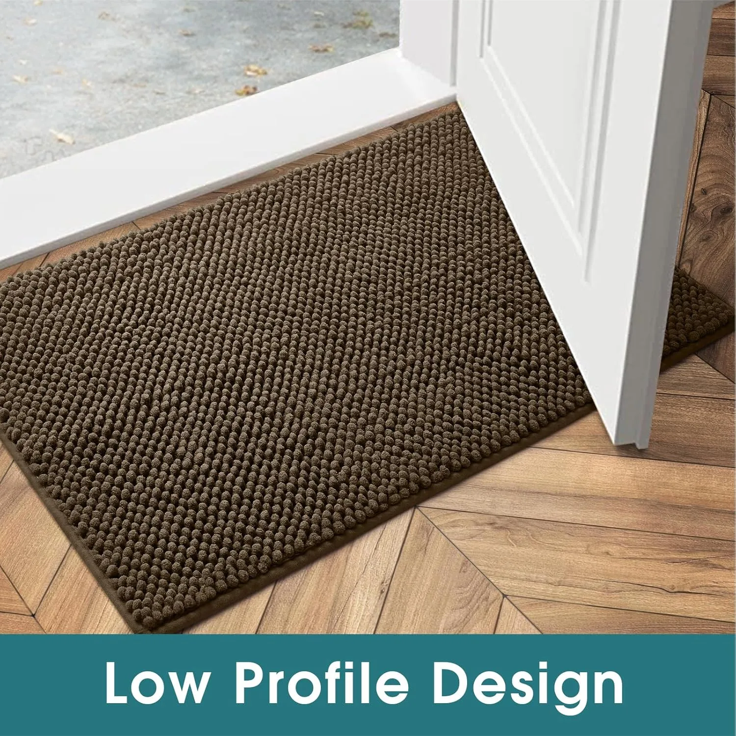 HOMEIDEAS Absorbent Chenille Door Mat Indoor for Entryway, Low-Profile Rubber Backing, Muddy Dog Paws Washable Welcome Front Doormats (20"x32", Brown)