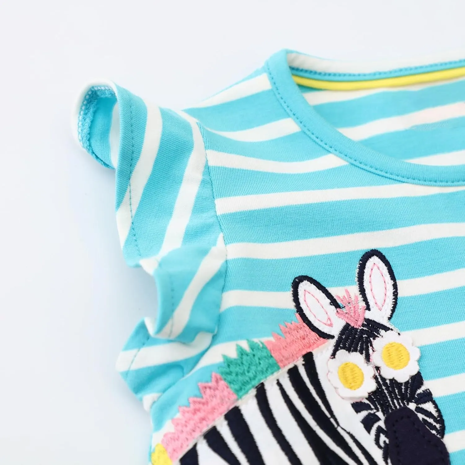 Hongshilian Toddler Girls Casual Cotton Dress Cartoon Appliques Short Sleeve Summer Playwear Dresses