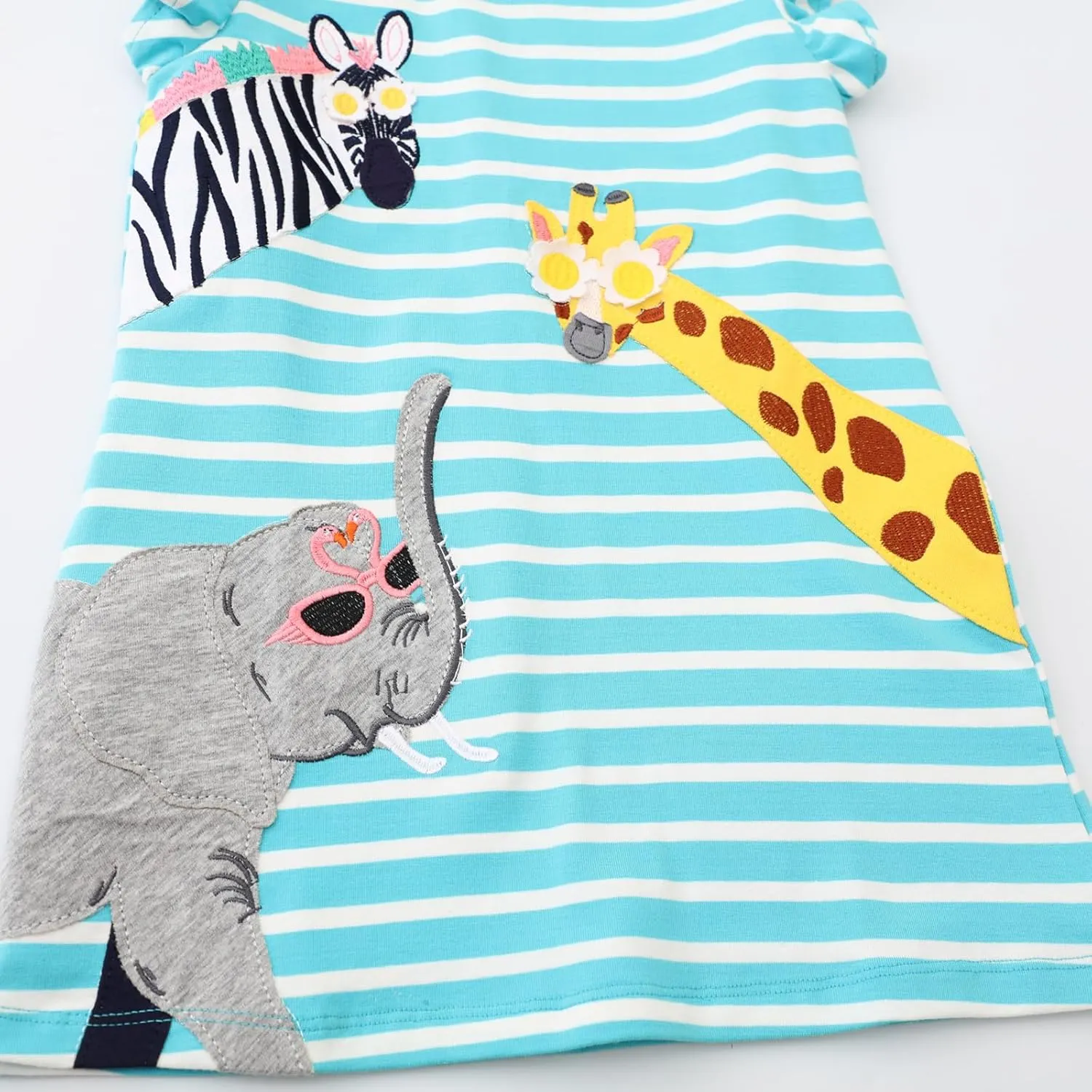 Hongshilian Toddler Girls Casual Cotton Dress Cartoon Appliques Short Sleeve Summer Playwear Dresses