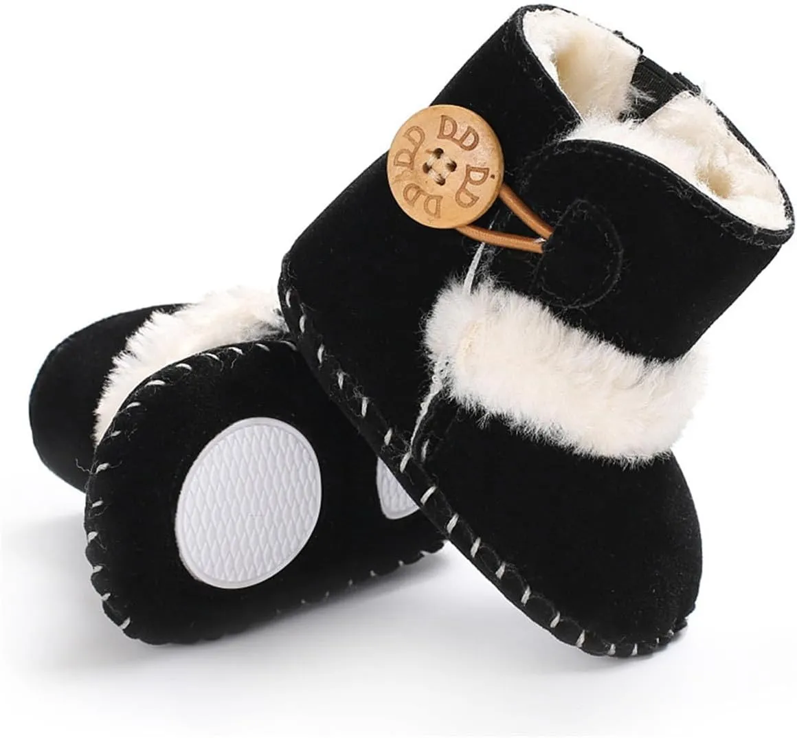 HsdsBebe Baby Boys Girls Snow Boots Premium Button Non Slip Soft Sole Toddler First Walker Winter Warm Crib Shoes