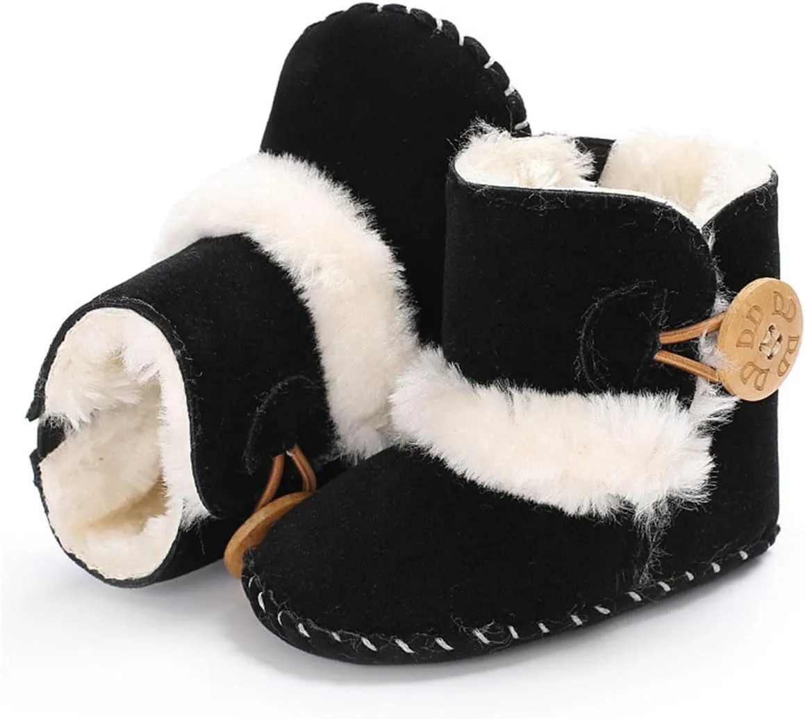 HsdsBebe Baby Boys Girls Snow Boots Premium Button Non Slip Soft Sole Toddler First Walker Winter Warm Crib Shoes