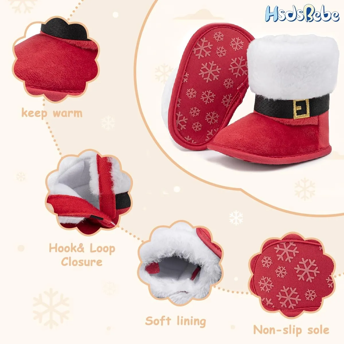 HsdsBebe Baby Boys Girls Snow Boots Premium Button Non Slip Soft Sole Toddler First Walker Winter Warm Crib Shoes