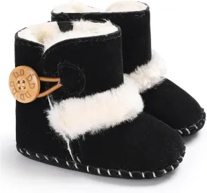 HsdsBebe Baby Boys Girls Snow Boots Premium Button Non Slip Soft Sole Toddler First Walker Winter Warm Crib Shoes