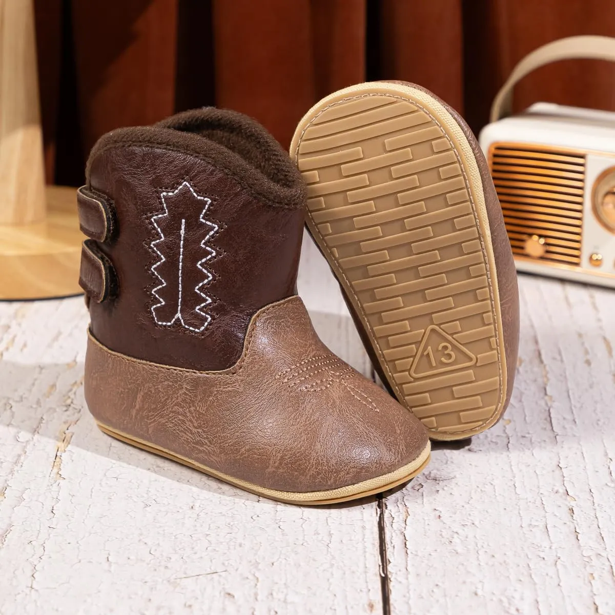 HsdsBebe Baby Boys Girls Western Cowboy Boots Infant Moccasins High Top Booties Toddler Soft Sole Non-Slip First Walker Crib Shoes
