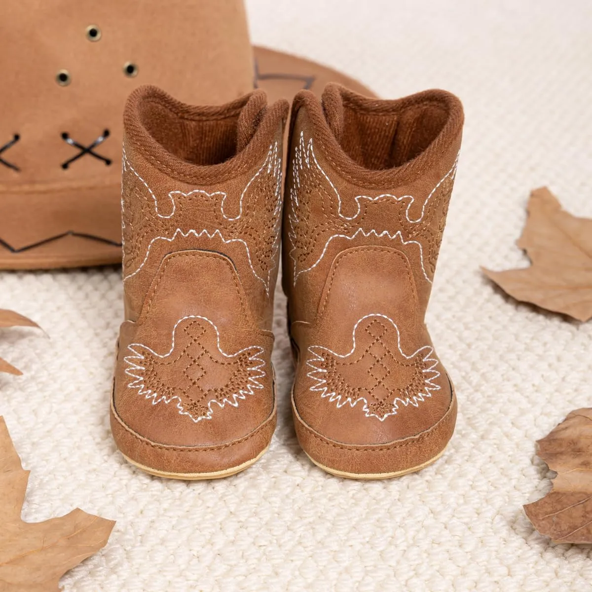 HsdsBebe Baby Boys Girls Western Cowboy Boots Infant Moccasins High Top Booties Toddler Soft Sole Non-Slip First Walker Crib Shoes