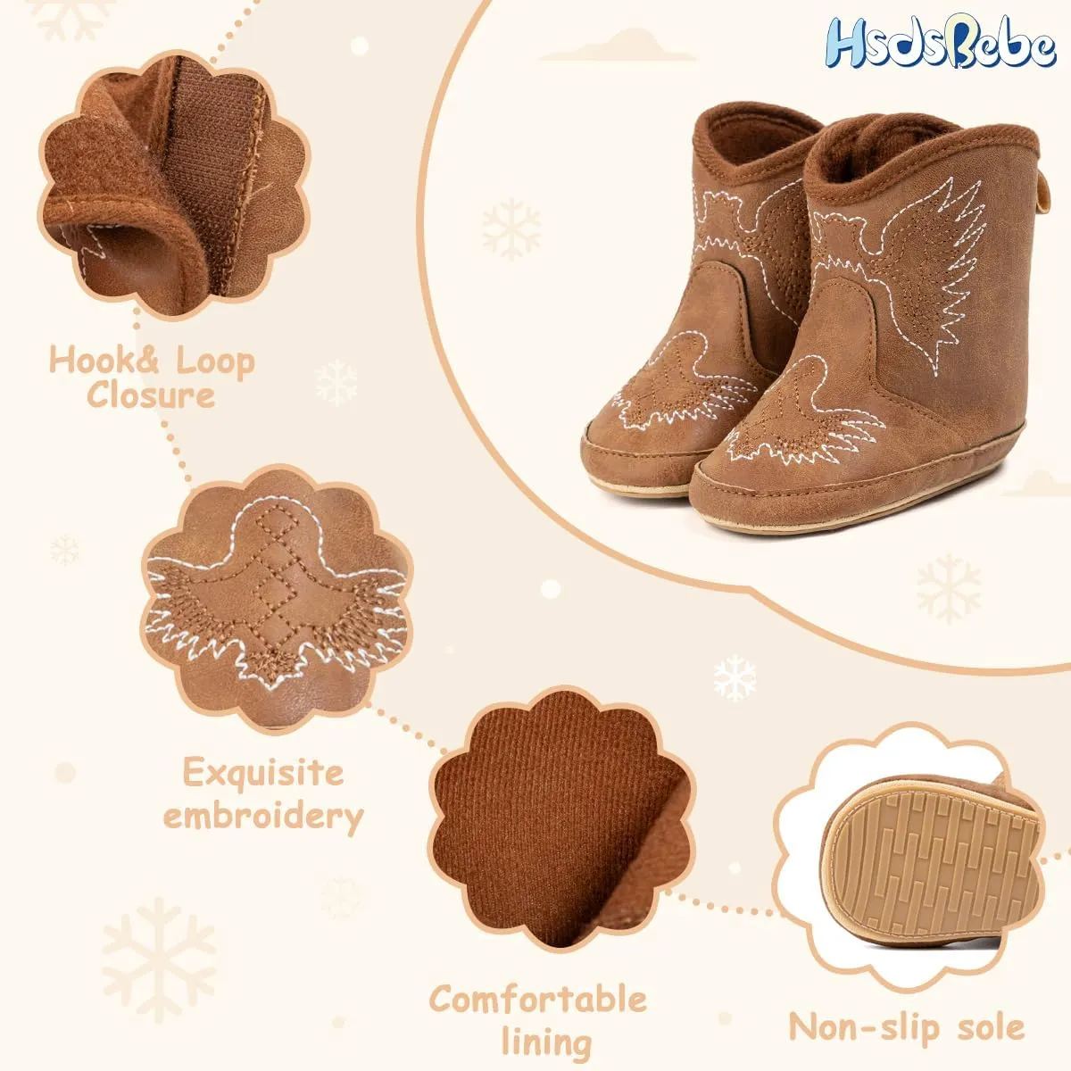 HsdsBebe Baby Boys Girls Western Cowboy Boots Infant Moccasins High Top Booties Toddler Soft Sole Non-Slip First Walker Crib Shoes