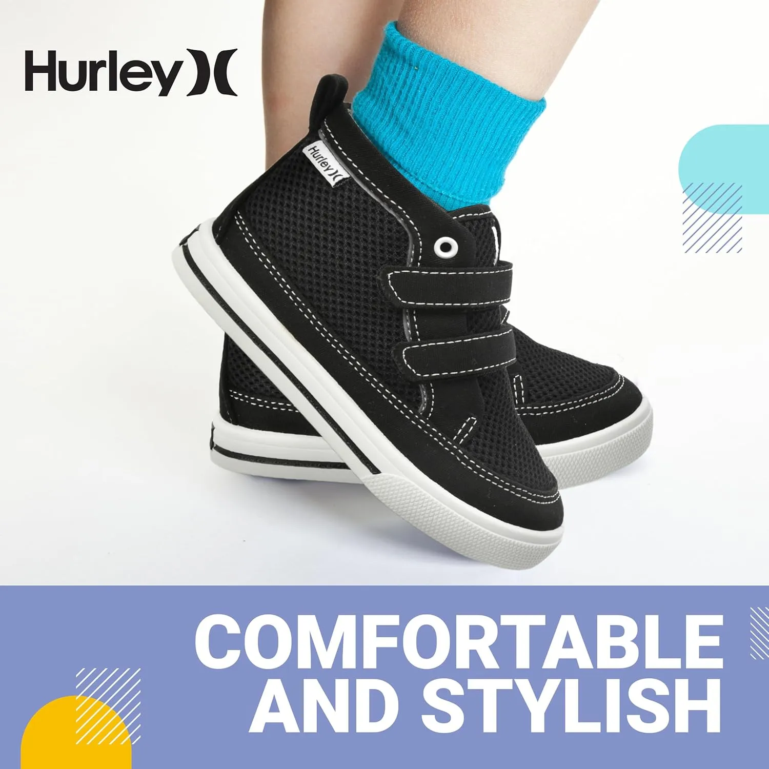 Hurley Kids Toddler and Little Kids Tedd Canvas Sneakers with Straps High Cut Skateboarding Shoes for Boys and Girls, Durable Shoes for School