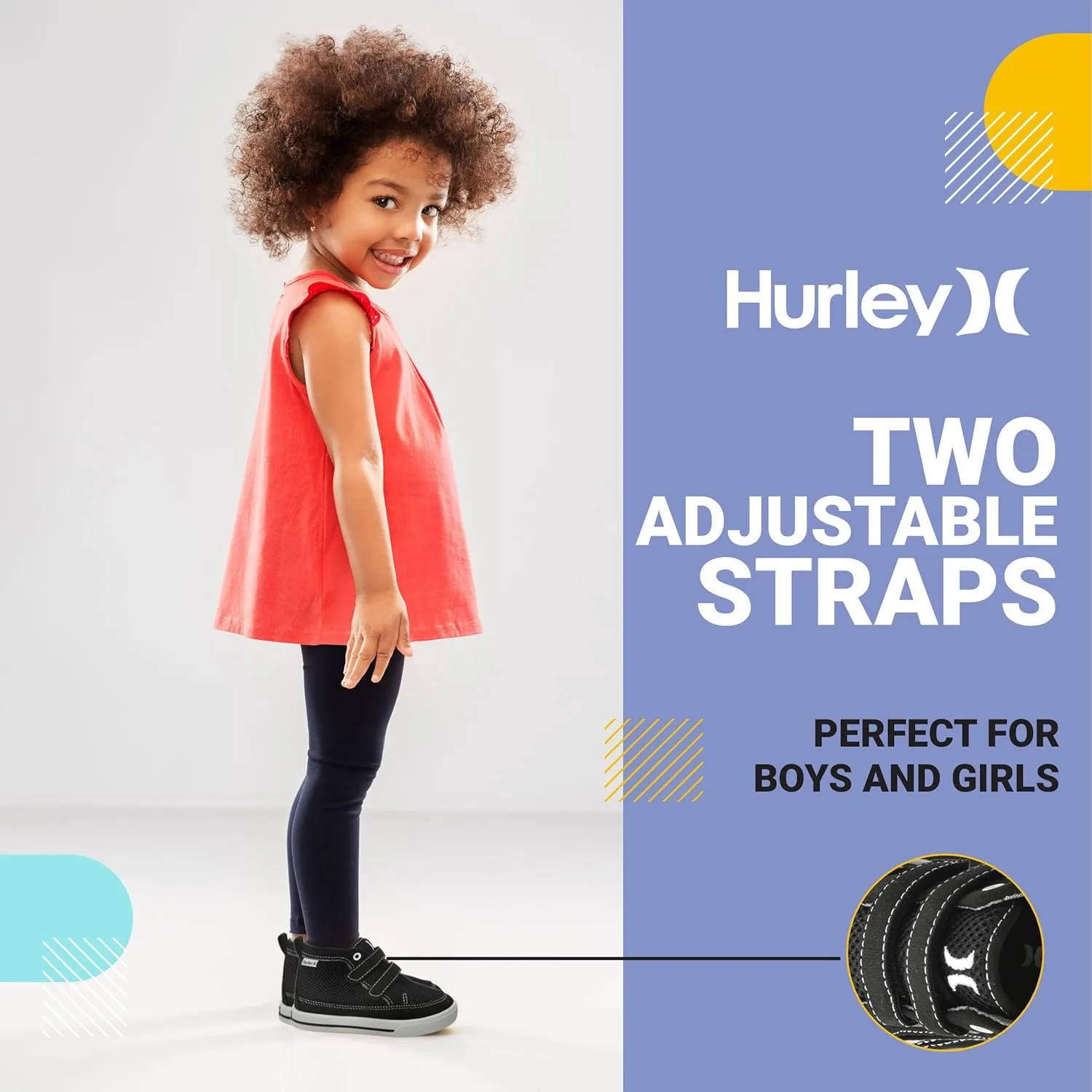 Hurley Kids Toddler and Little Kids Tedd Canvas Sneakers with Straps High Cut Skateboarding Shoes for Boys and Girls, Durable Shoes for School