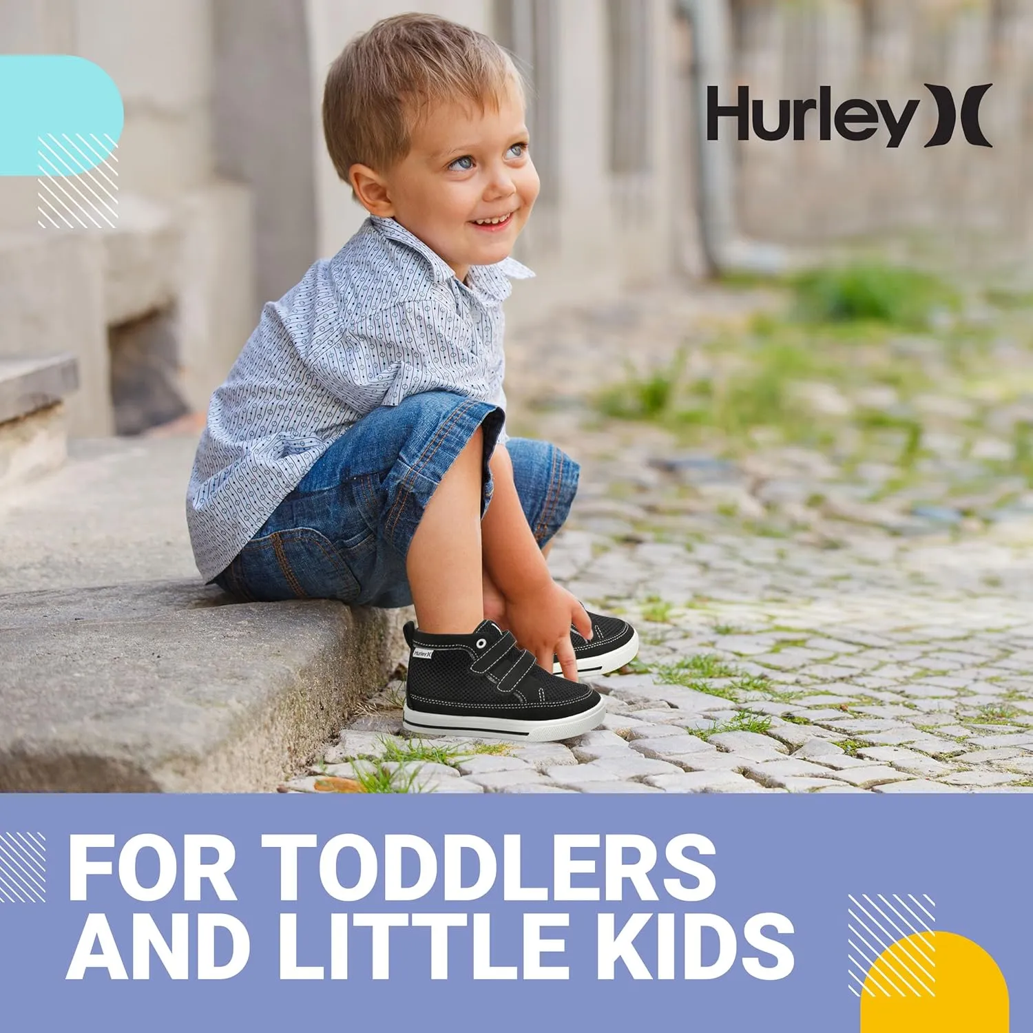 Hurley Kids Toddler and Little Kids Tedd Canvas Sneakers with Straps High Cut Skateboarding Shoes for Boys and Girls, Durable Shoes for School