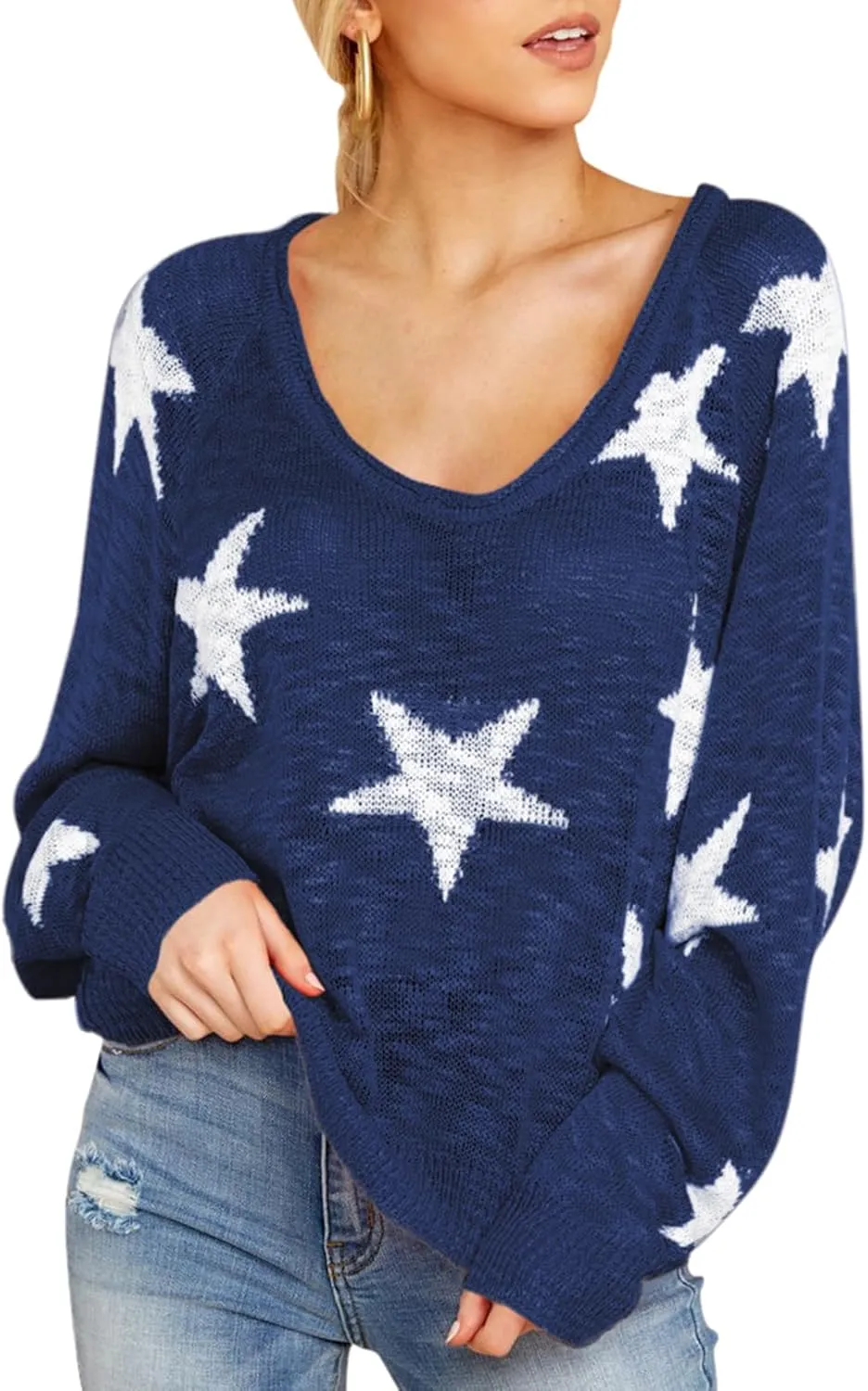 HUUSA Oversized Sweaters for Women Crewneck Tops Knitted Baggy Pullover Sexy See Through Beach Coverups Relaxed Fit