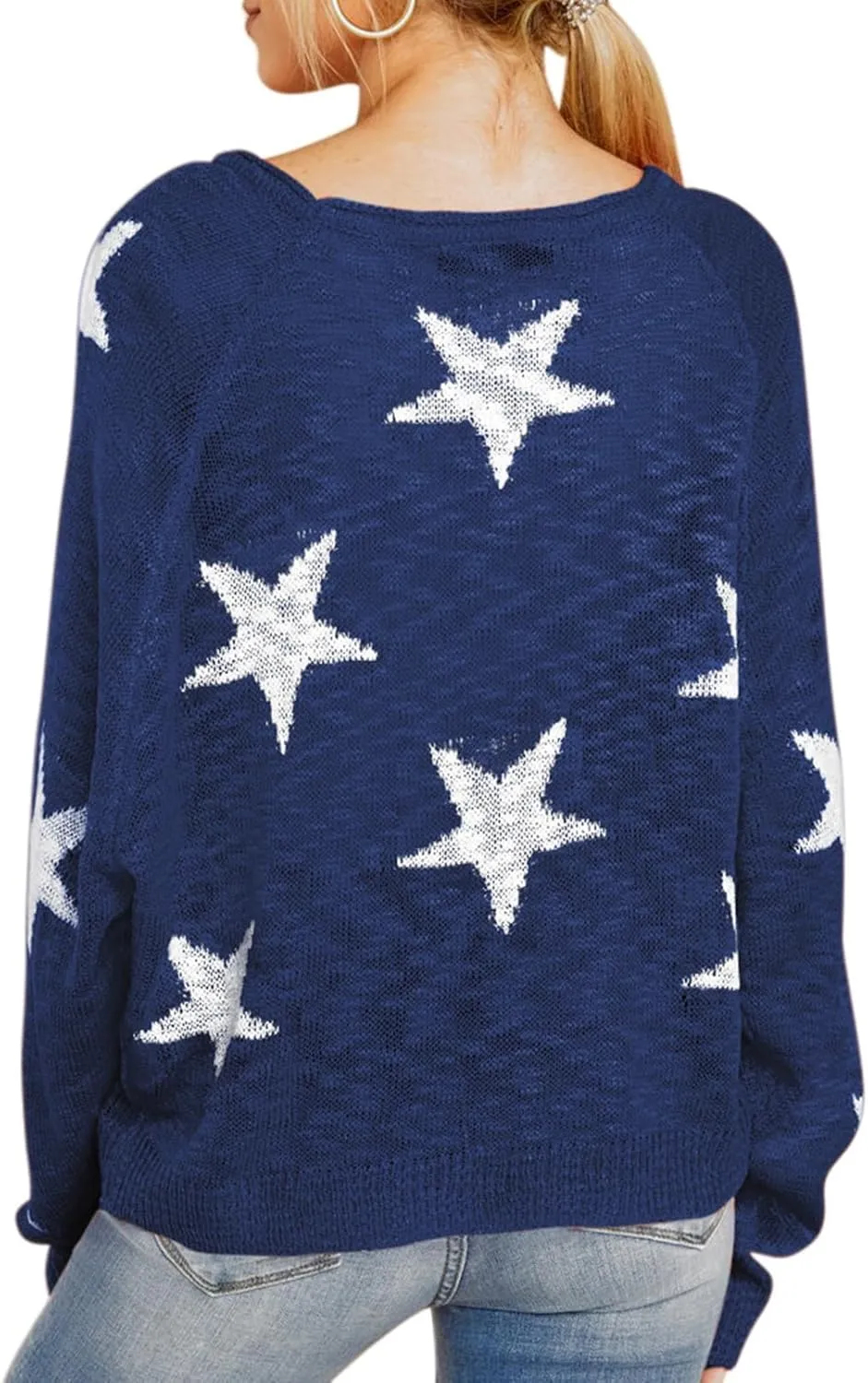 HUUSA Oversized Sweaters for Women Crewneck Tops Knitted Baggy Pullover Sexy See Through Beach Coverups Relaxed Fit