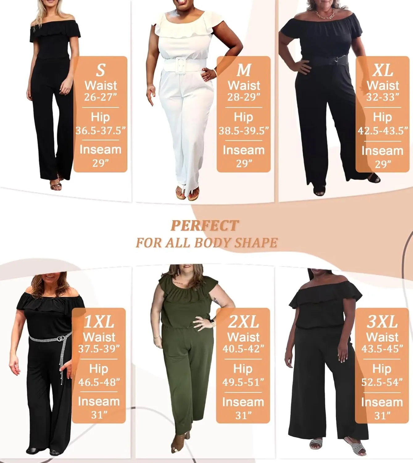 Hybrid & Company Women Casual Off Shoulder High Waist Pants Romper Wide Leg Jumpsuit