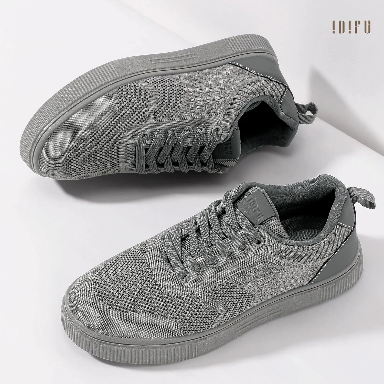IDIFU Women's Fashion Sneakers Knit Lace Up Mesh Sneakers Ladies Casual Comfortable Dressy Trendy Tennis Shoes Spring Business Walking Work Office Travel Low Top Slide Slip On Flat Sneakers Shoes