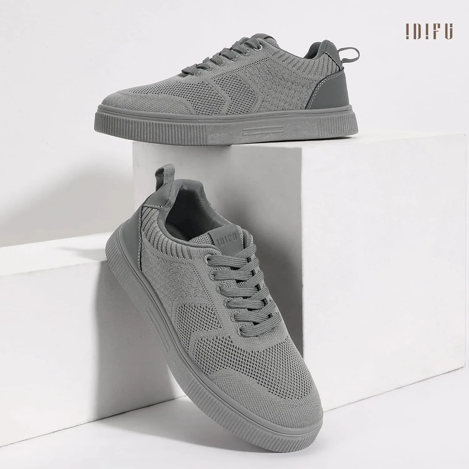 IDIFU Women's Fashion Sneakers Knit Lace Up Mesh Sneakers Ladies Casual Comfortable Dressy Trendy Tennis Shoes Spring Business Walking Work Office Travel Low Top Slide Slip On Flat Sneakers Shoes