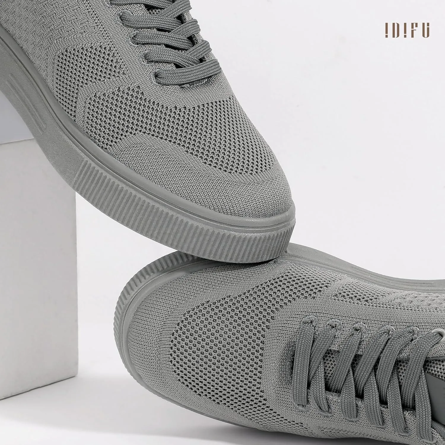 IDIFU Women's Fashion Sneakers Knit Lace Up Mesh Sneakers Ladies Casual Comfortable Dressy Trendy Tennis Shoes Spring Business Walking Work Office Travel Low Top Slide Slip On Flat Sneakers Shoes