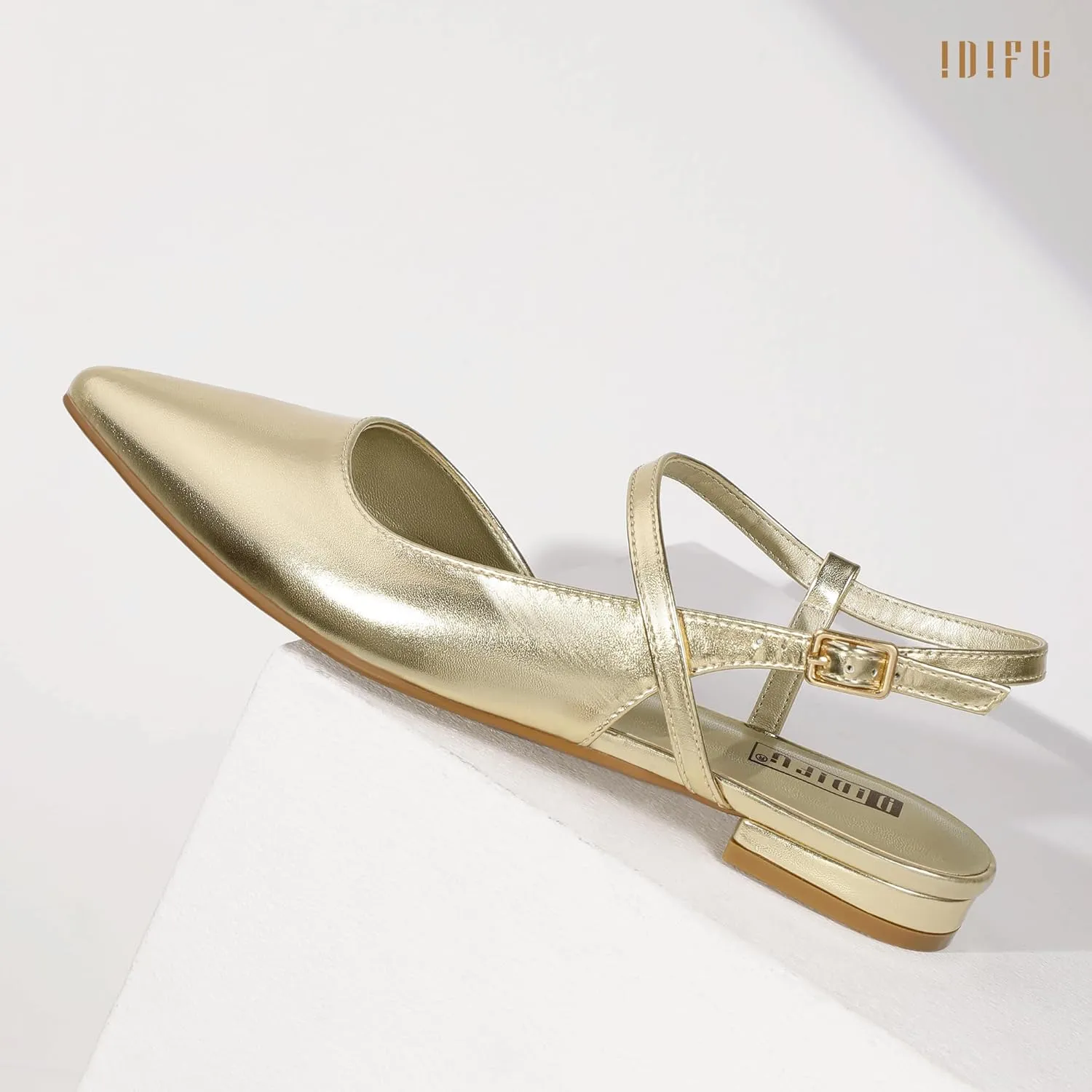 IDIFU Women's Flats Pointed Toe Slingback Flat Shoes Closed Toe Dress Shoes for Women Bridal Ladies Dressy Comfortable Casual Formal Cute Flats Work Office Wedding Business Evening Flats