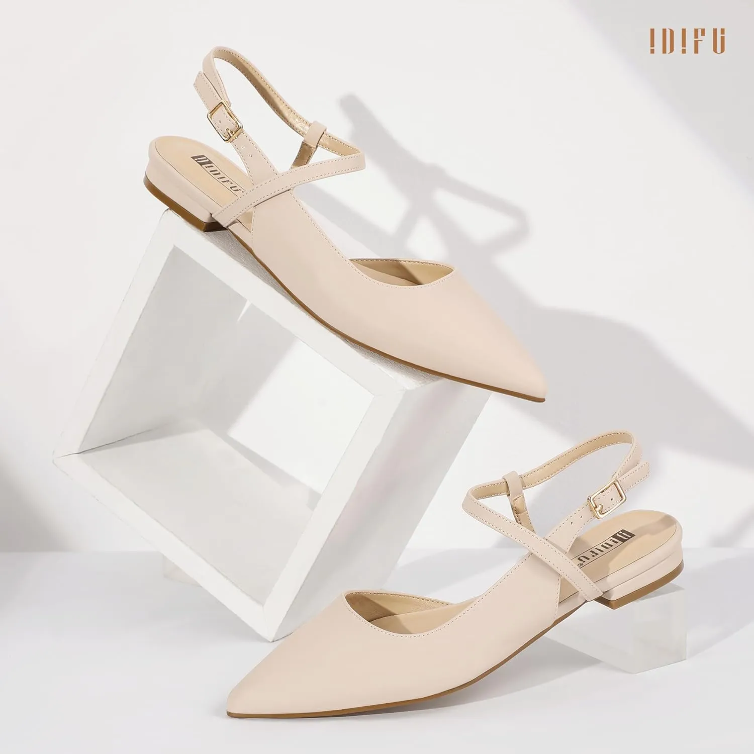 IDIFU Women's Flats Pointed Toe Slingback Flat Shoes Closed Toe Dress Shoes for Women Bridal Ladies Dressy Comfortable Casual Formal Cute Flats Work Office Wedding Business Evening Flats