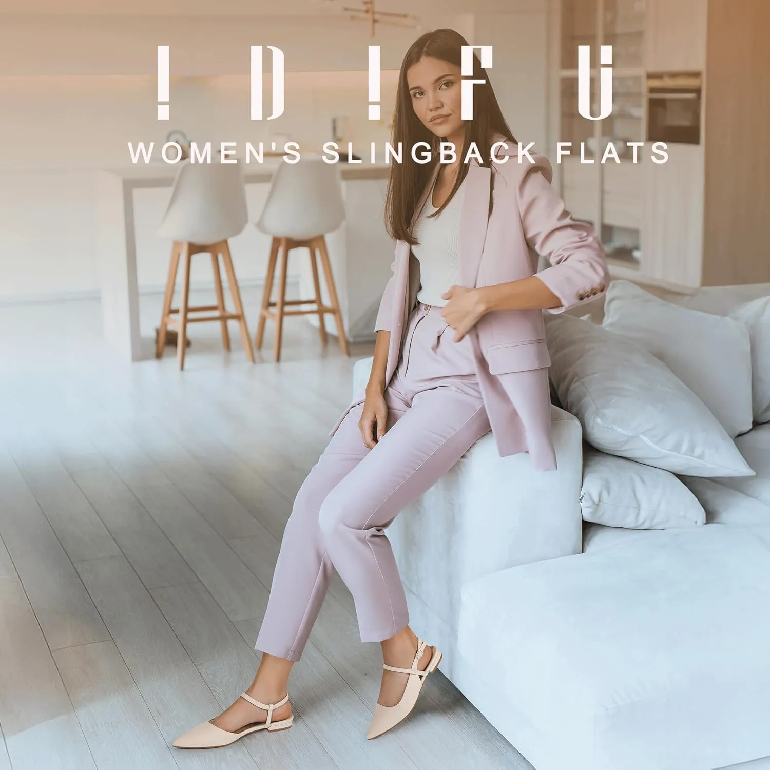 IDIFU Women's Flats Pointed Toe Slingback Flat Shoes Closed Toe Dress Shoes for Women Bridal Ladies Dressy Comfortable Casual Formal Cute Flats Work Office Wedding Business Evening Flats