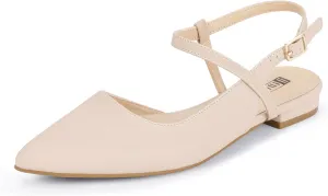 IDIFU Women's Flats Pointed Toe Slingback Flat Shoes Closed Toe Dress Shoes for Women Bridal Ladies Dressy Comfortable Casual Formal Cute Flats Work Office Wedding Business Evening Flats