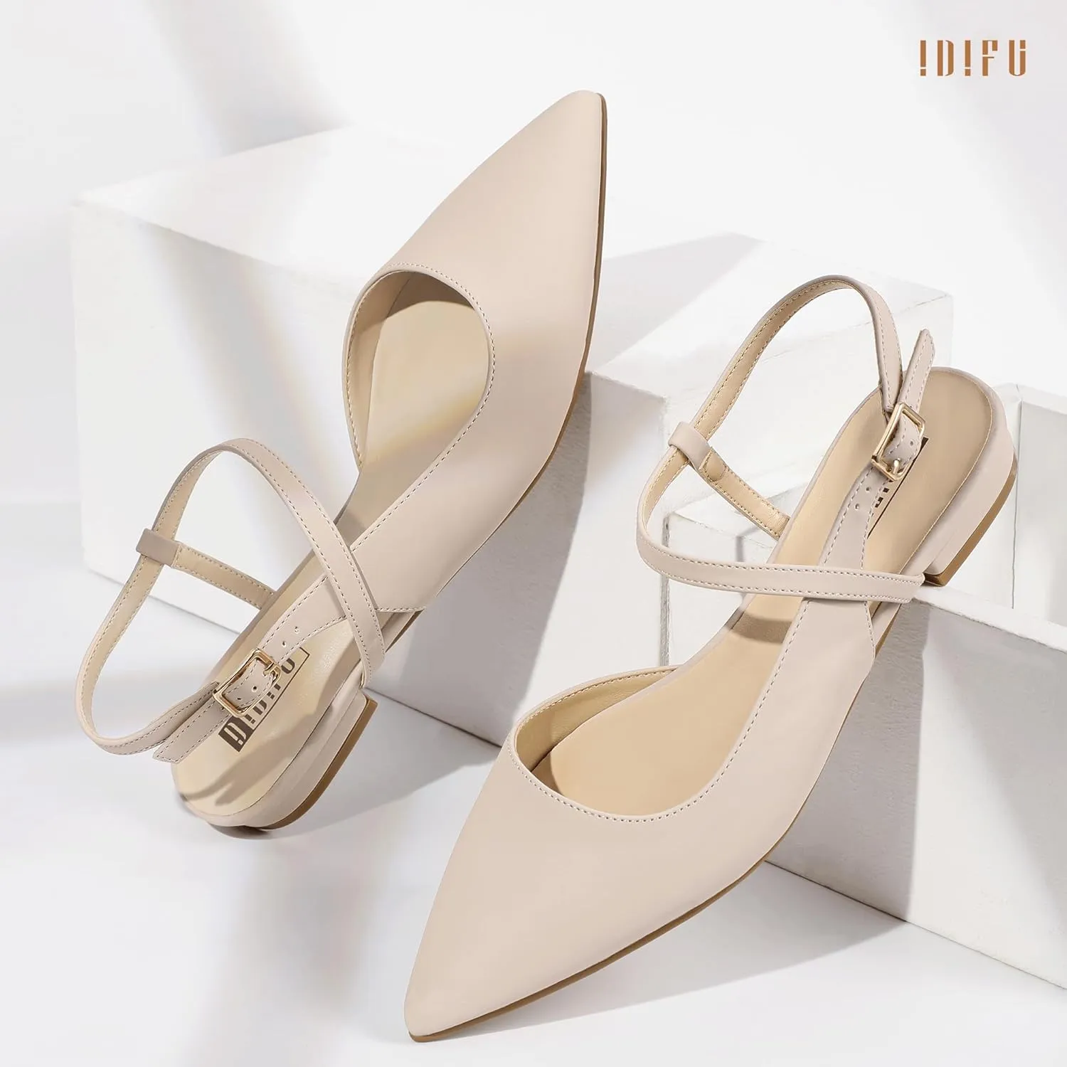 IDIFU Women's Flats Pointed Toe Slingback Flat Shoes Closed Toe Dress Shoes for Women Bridal Ladies Dressy Comfortable Casual Formal Cute Flats Work Office Wedding Business Evening Flats