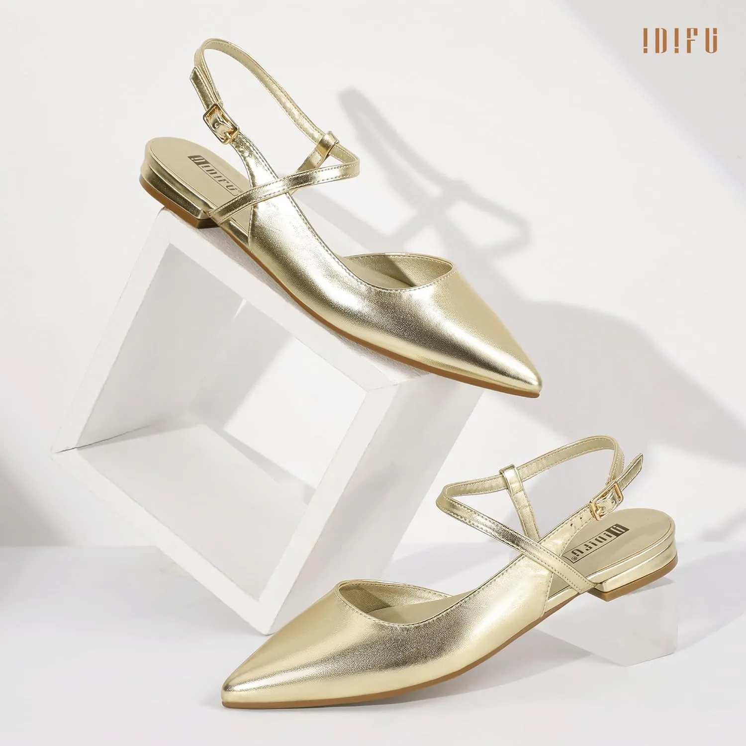 IDIFU Women's Flats Pointed Toe Slingback Flat Shoes Closed Toe Dress Shoes for Women Bridal Ladies Dressy Comfortable Casual Formal Cute Flats Work Office Wedding Business Evening Flats