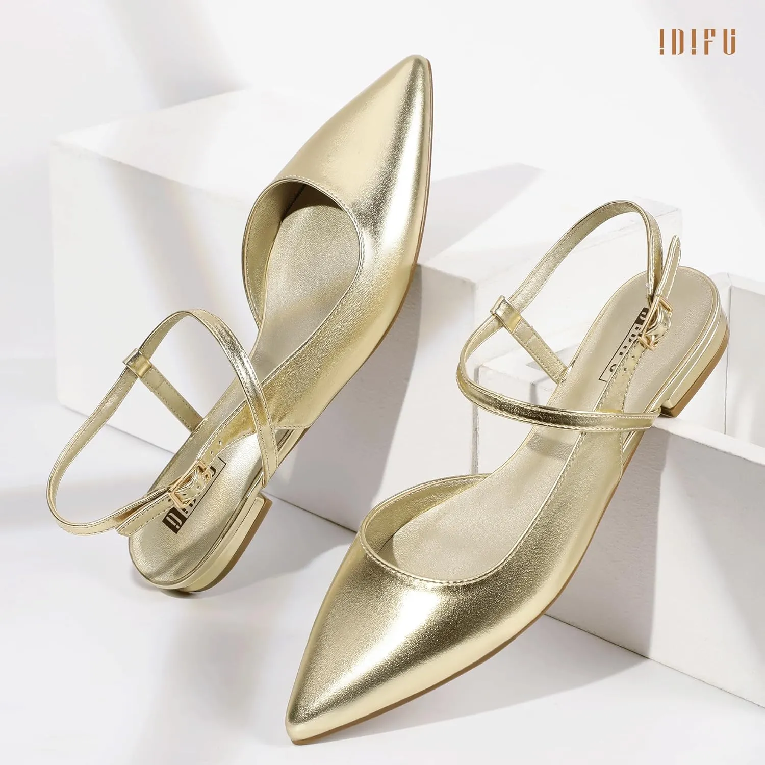 IDIFU Women's Flats Pointed Toe Slingback Flat Shoes Closed Toe Dress Shoes for Women Bridal Ladies Dressy Comfortable Casual Formal Cute Flats Work Office Wedding Business Evening Flats