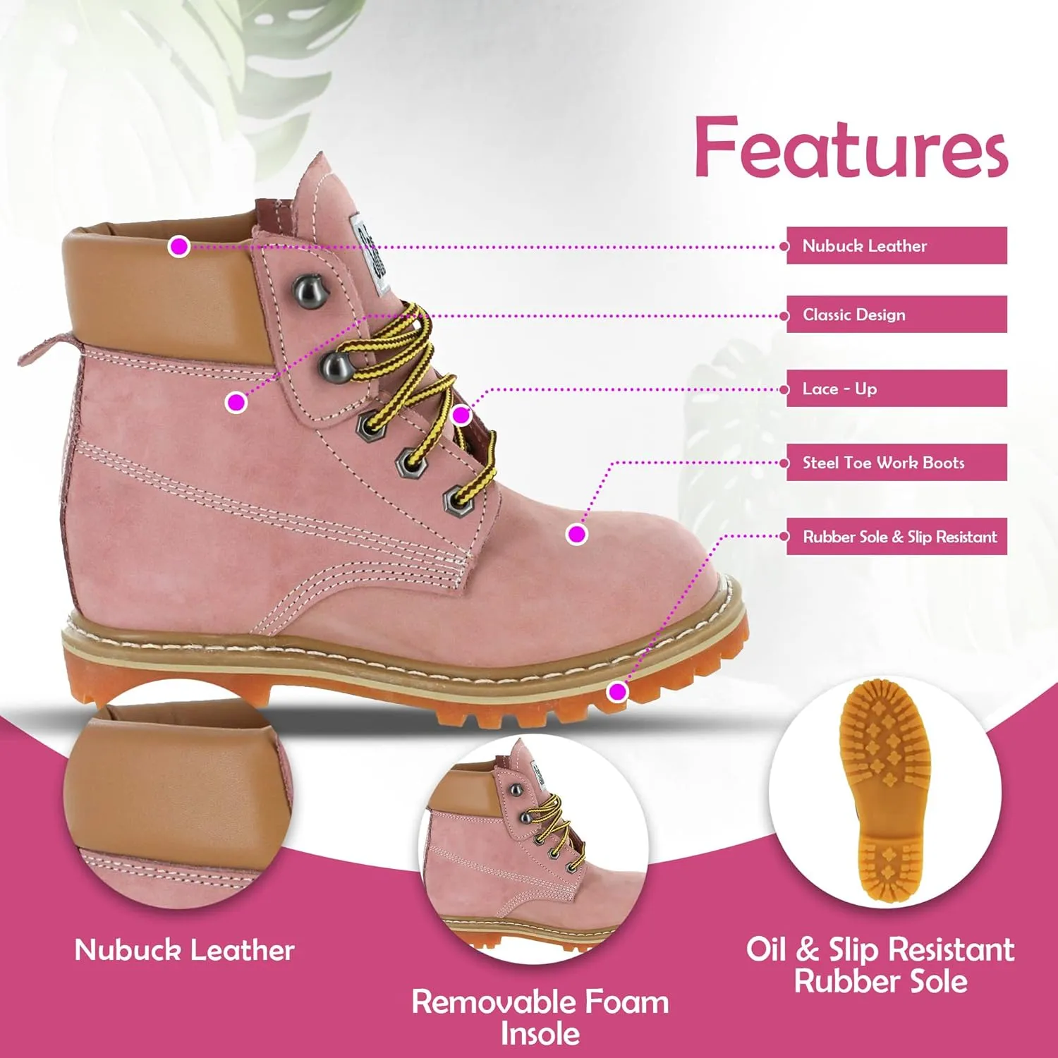 II Soft Toe Work Boots - Light Pink