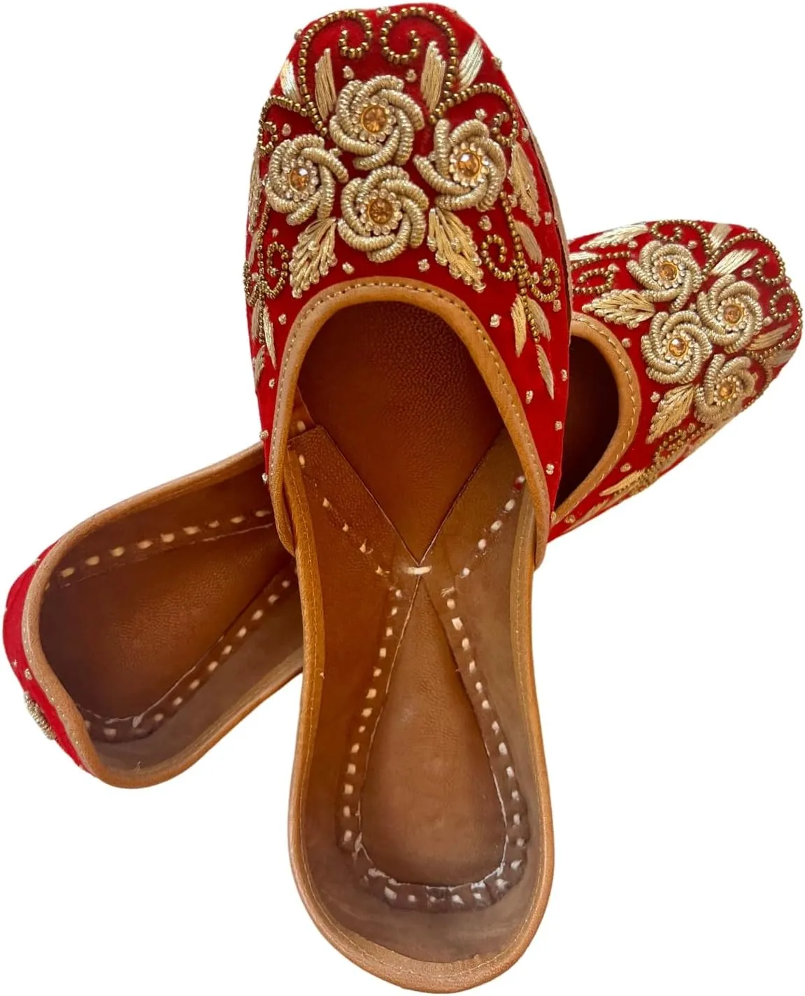 Indian Traditional Flats for Women Dressy Comfortable - Phulkari Khussa, Handmade Punjabi Jutti Ethnic Moajris for Casual & Festive Occasions