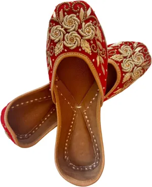 Indian Traditional Flats for Women Dressy Comfortable - Phulkari Khussa, Handmade Punjabi Jutti Ethnic Moajris for Casual & Festive Occasions