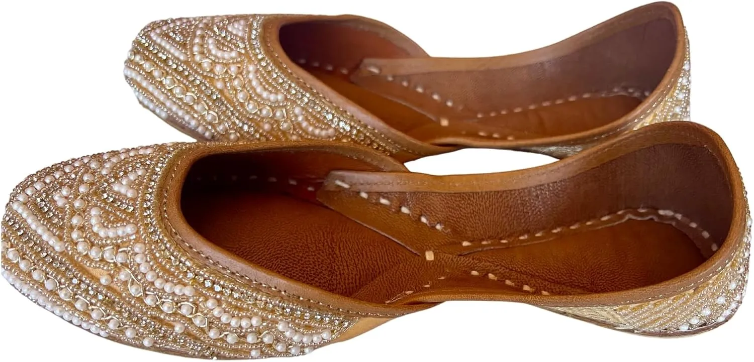Indian Traditional Flats for Women Dressy Comfortable - Phulkari Khussa, Handmade Punjabi Jutti Ethnic Moajris for Casual & Festive Occasions