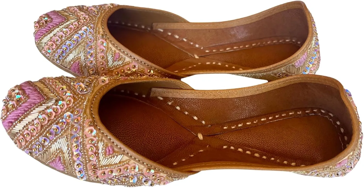 Indian Traditional Flats for Women Dressy Comfortable - Phulkari Khussa, Handmade Punjabi Jutti Ethnic Moajris for Casual & Festive Occasions