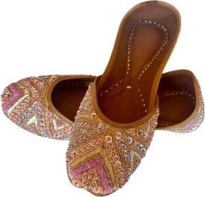 Indian Traditional Flats for Women Dressy Comfortable - Phulkari Khussa, Handmade Punjabi Jutti Ethnic Moajris for Casual & Festive Occasions
