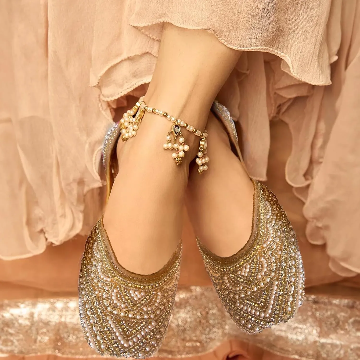 Indian Traditional Flats for Women Dressy Comfortable - Phulkari Khussa, Handmade Punjabi Jutti Ethnic Moajris for Casual & Festive Occasions